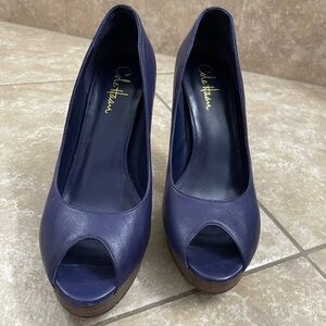 Cole Haan Women's Dark Blue Peep Toe Heels